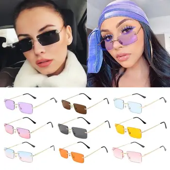 Роскошные дизайнерские очки Маленькие ретро женские винтажные солнцезащитные очки Прямоугольные градиентные очки без оправы Солнцезащитные очки
