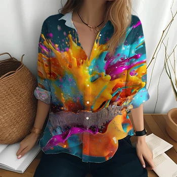  Персонализированная креативная рубашка с 3D-печатью чернил Осенняя классическая однобортная рубашка Модная свободная уличная повседневная рубашка с длинными рукавами