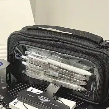 Прозрачная сумка для ручек Многофункциональная черная визуальная оконная канцелярская сумка на молнии холст ручка коробка школа офис