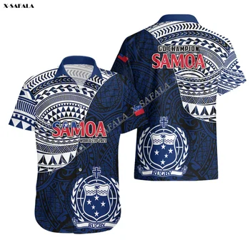 Proud Samoa Cup France Rugby 3D Print Гавайская пляжная рубашка Мужская повседневная футболка Джерси Высокое качество Лето с коротким рукавом